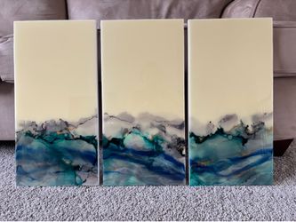 Abstract ocean resin/alcohol inks triptych original artwork