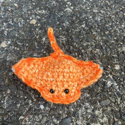 Small Crochet Orange And Teal Belly Stingray 