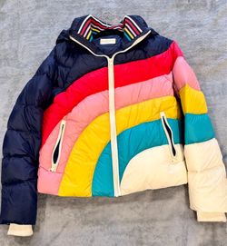 Marine Layer Archive Rainbow Puffer Jacket in size S