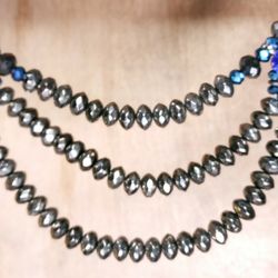 Gunmetal Faceted Glass Bead Necklace With Blue Accents