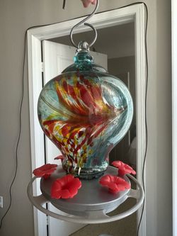 Hand Blown Artisan Hummingbird Feeder