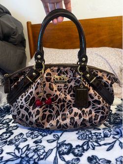 Coach Madison Ocelot Leopard Print OP Art Sateen Sophia Satchel Bag Purse 17764