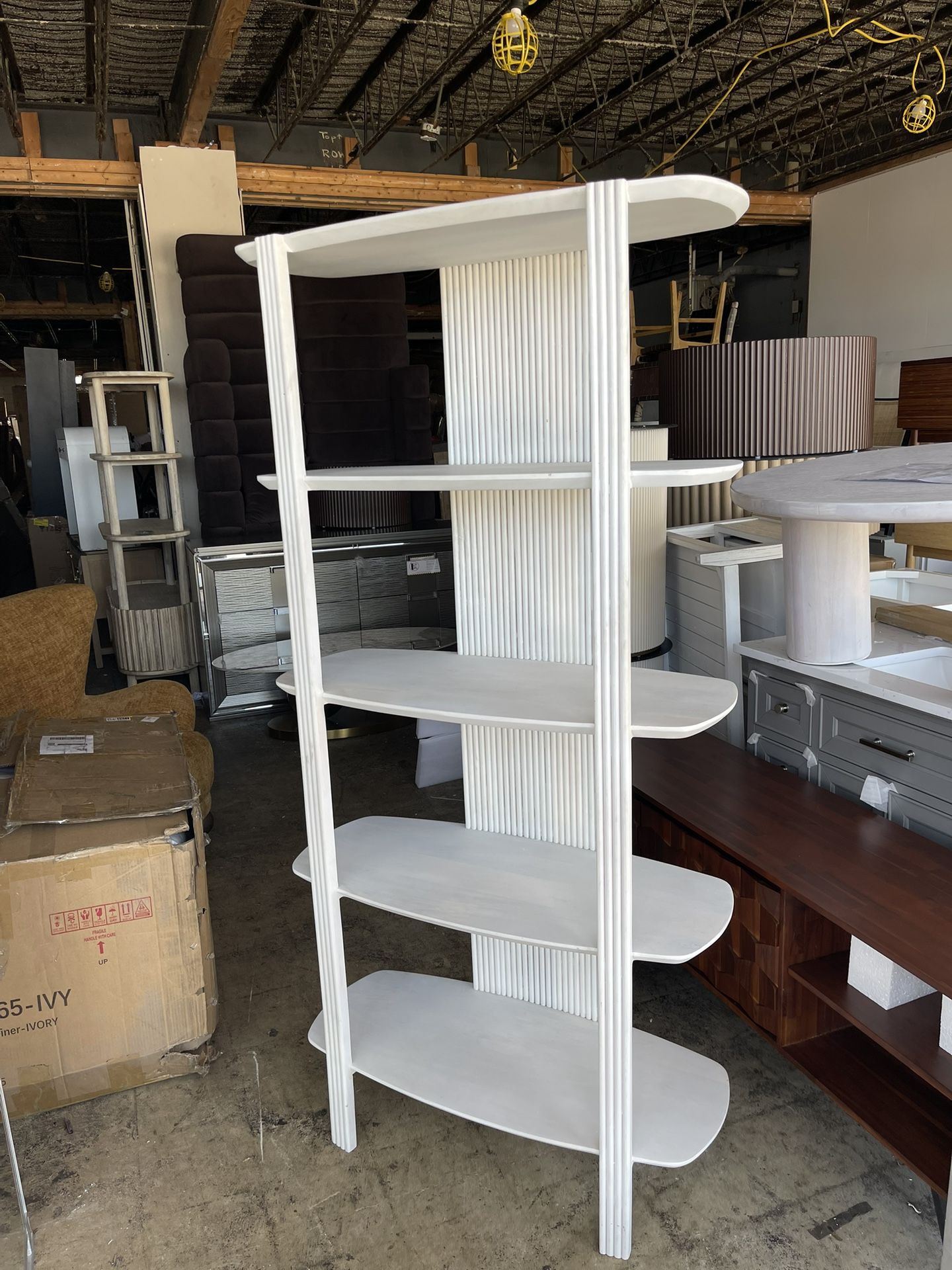 Hokku Designs 71" Catalina Fluted Wood Etagere Bookcase, Cream