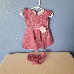 Little Lass Baby Pink Lace Dress & Bloomers Set 3/6M