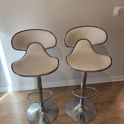 White Faux Leather/Chrome Adjustable Height Swivel Bar Stools (Set of 2)