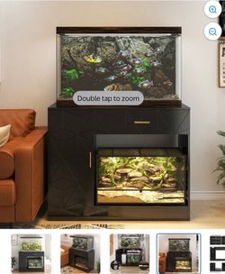 40 GALLON + 20 GALLON FISH TANK / AQUARIUM W/ STAND - DOUBLE DECKER - BLACK & GOLD