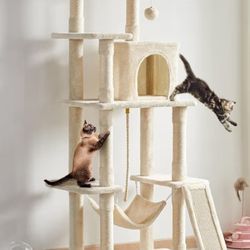  Cat Tree, 63 Inches Multi-Level Indoor Cat Play Structure with Scratching Posts, Hammock, and Dangling Ball