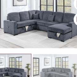 $649-4Piece Convertible Sectional  Sleeper Sofa ,Chaise Storage ,Sofa Storage & USB Ports 98” x 103” x 61” x36”H