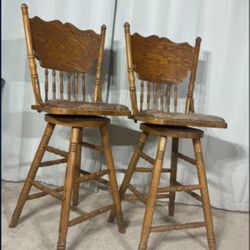 Unique Swivel Press Back Stools With Leather Seats (2)