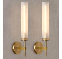 BRAND NEW-UNUSED-UNOPENED 20'' Knurled solid Brass Wall Sconces Set of 2,Premium Blown  Frosted Glass Tube Hardwired,Dimmable,Bulbs included