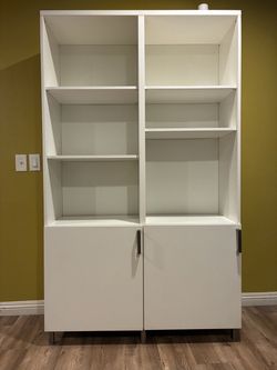 White Bookcase with Cabinet Storage