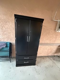 Black Wood Armoire with Two Drawers