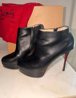 Christian Louboutin Bianca Booty Black Leather Platform Ankle Boots