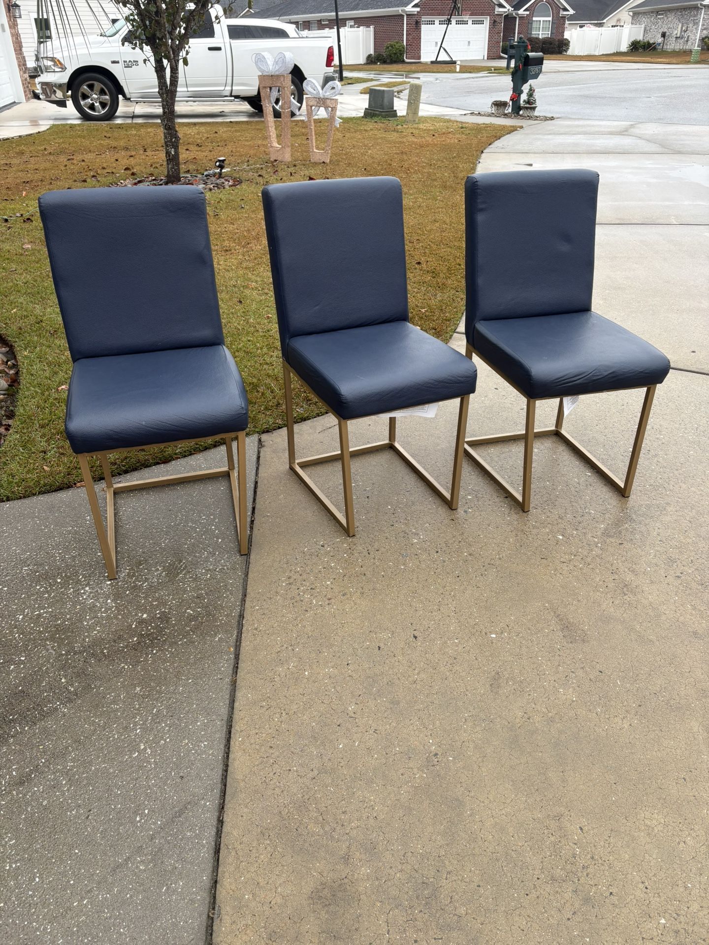 Set of 3 Navy & Gold Chairs