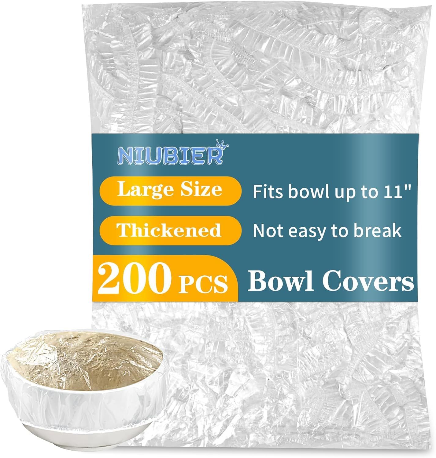 NIUBIER Thickened Plastic Bowl Covers, Elastic Reusable Food Covers - 200 Pcs (NEW)