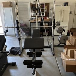 Club Weider 550 Smith Machine With 255lbs of Weights Extra Olympic Bar and More
