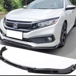 Fits 19-21 Honda Civic IKON V4 Style Front Bumper Lip 1PC - Gloss Black