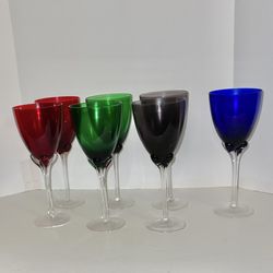 Murano Glass Goblets Hand Blown Crystal Blue Green Red Purple Stemware Wine 9.75