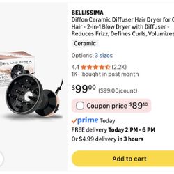 Ceramic Diffuser Hair Dryer for Curly Hair - 2-in-1 Blow Dryer with Diffuser / Secador de Cabello 