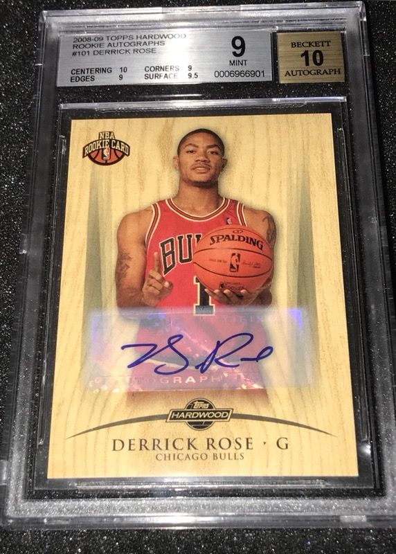 2008-09 Topps Hardwood #101 Derrick Rose Autograph Rookie Card BGS 9/10 Mint