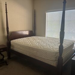 Queen Cherry Wood Antique Bed & 2 Nightstands 