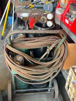 Welding Oxygen Acetylene Tanks on Cart cutting torch