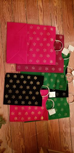 Lot of velvet gift bags with glitter snowflakes and metal handles 14x10x5 and 12x8x4