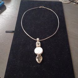 Sterling Silver Necklace with Sterling Silver Charm with Citrine, Peridot and Shiva Shell