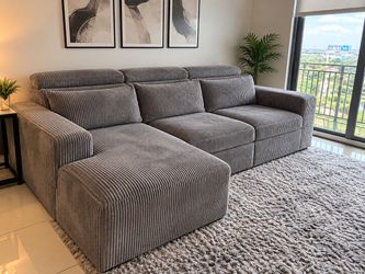 Modern Gray Corduroy Sectional Sofa with Chaise