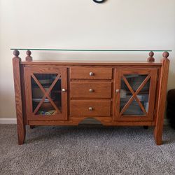Oak Buffet / Sideboard with Glass Top