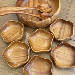 INDIVIDUALLY HAND CARVED WOOD BOWL  set signed Nine pieces