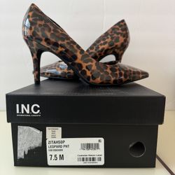 I.N.C. WOMEN'S ZITAH POINTED TOE PUMPS HIGH HEELS SIZE 7.5 W LEOPARD PATENT NEW