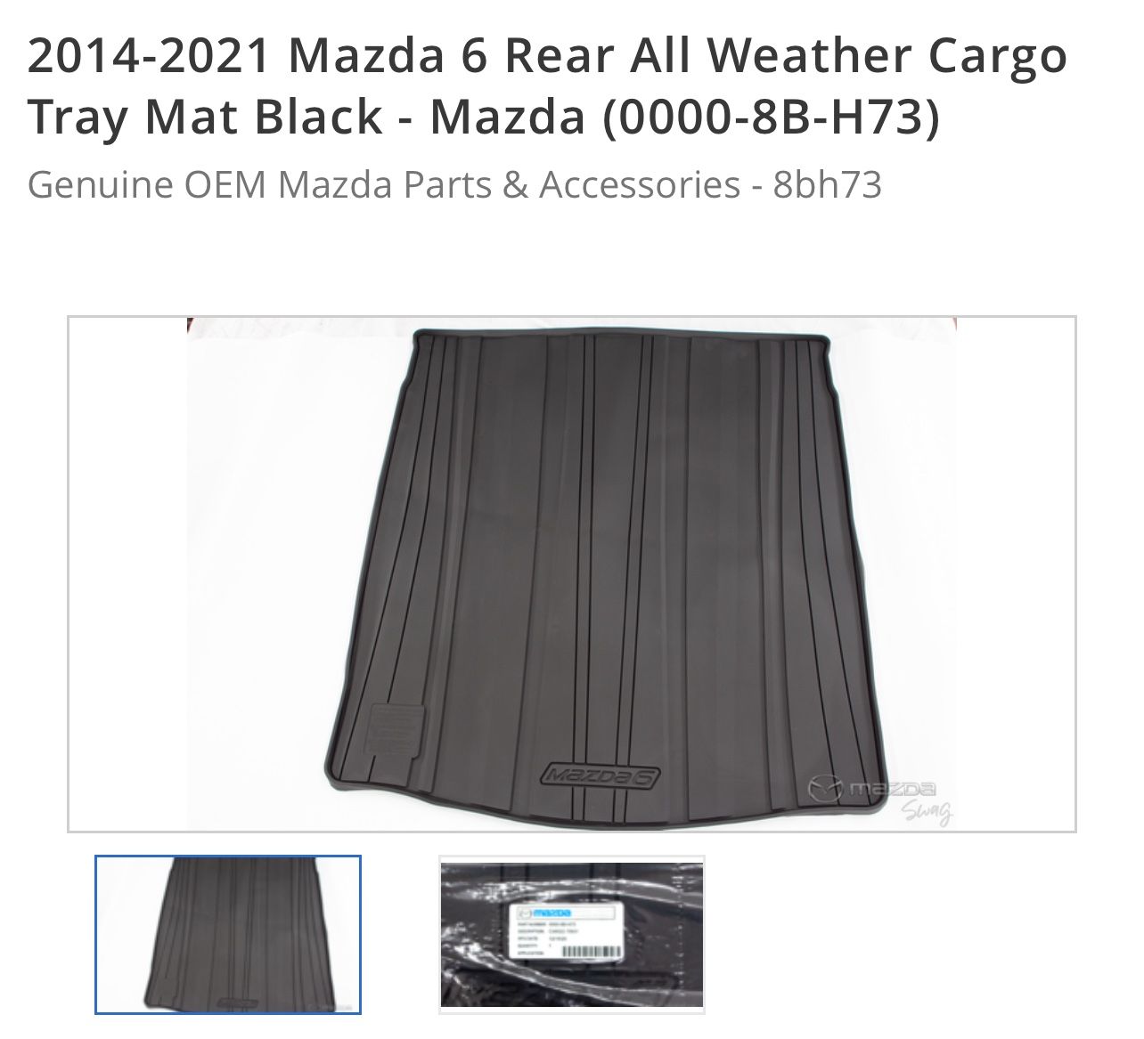 2014-2021 Mazda 6 Rear All Weather Cargo Tray Mat Black - Mazda