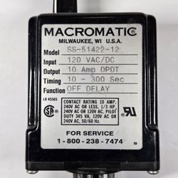 Macromatic Model SS-51422-12 , Input 120 VAC/DC , 10-300 Sec. , Off Delay Function , Range Adjustable By Internal Trim Pot.(2 Available)