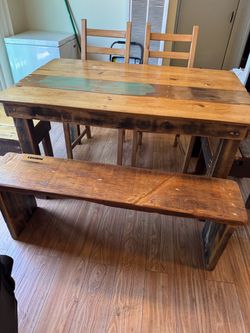 Handcrafted dining table approx 57” long x 36” wide