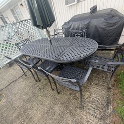 Patio iron metal dining table 6 chairs yard garden