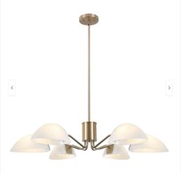6-Light Gold Modern Chandelier Kitchen Island Pendant Lighting with White Glass