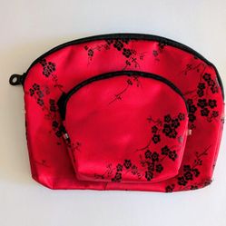 Change Purse And Matching Makeup Cosmetic Bag Red Floral Bundle Set