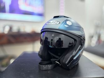 HJC i30 Motorcycle Helmet – XL | Blue/Grey | Built-in Sun Visor -$50