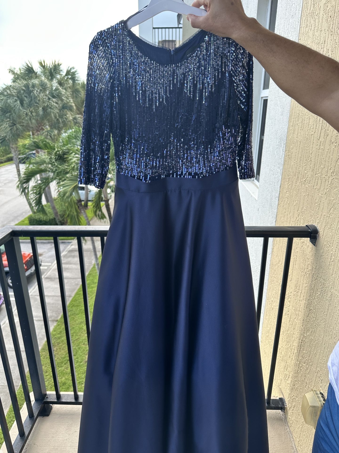 Betsy & Adam evening gown (size 10P, Made in USA of imported fabric).