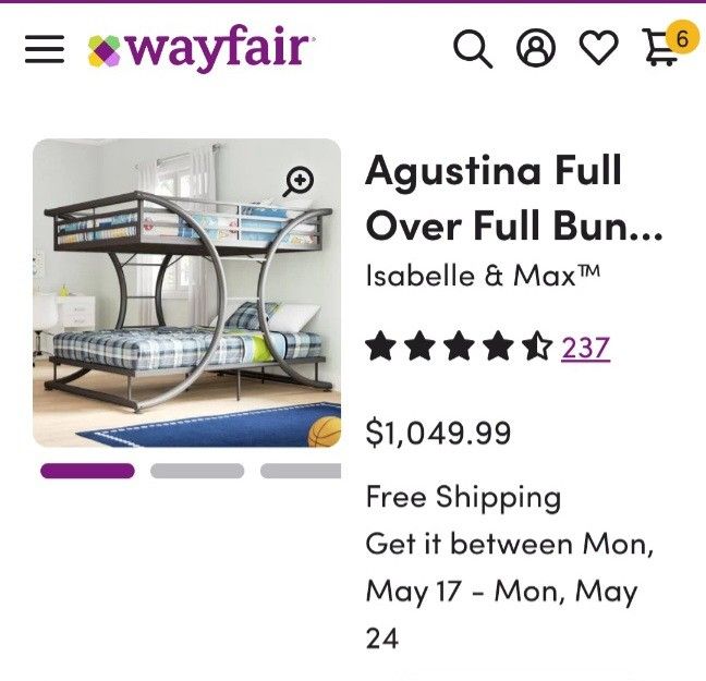 Full Over Full Gun Metal Bunk Bed