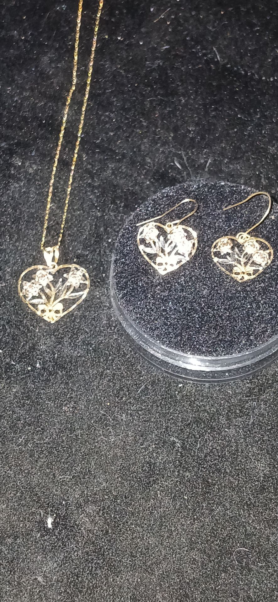 10k tri tone gold floral heart set