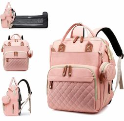 Diaper Bag with Changing Station, Waterproof 3 in 1 Baby Diaper Backpack with Foldable Changing Pad, Large Travel Backpack for Baby Girl Boy, Peach Pi