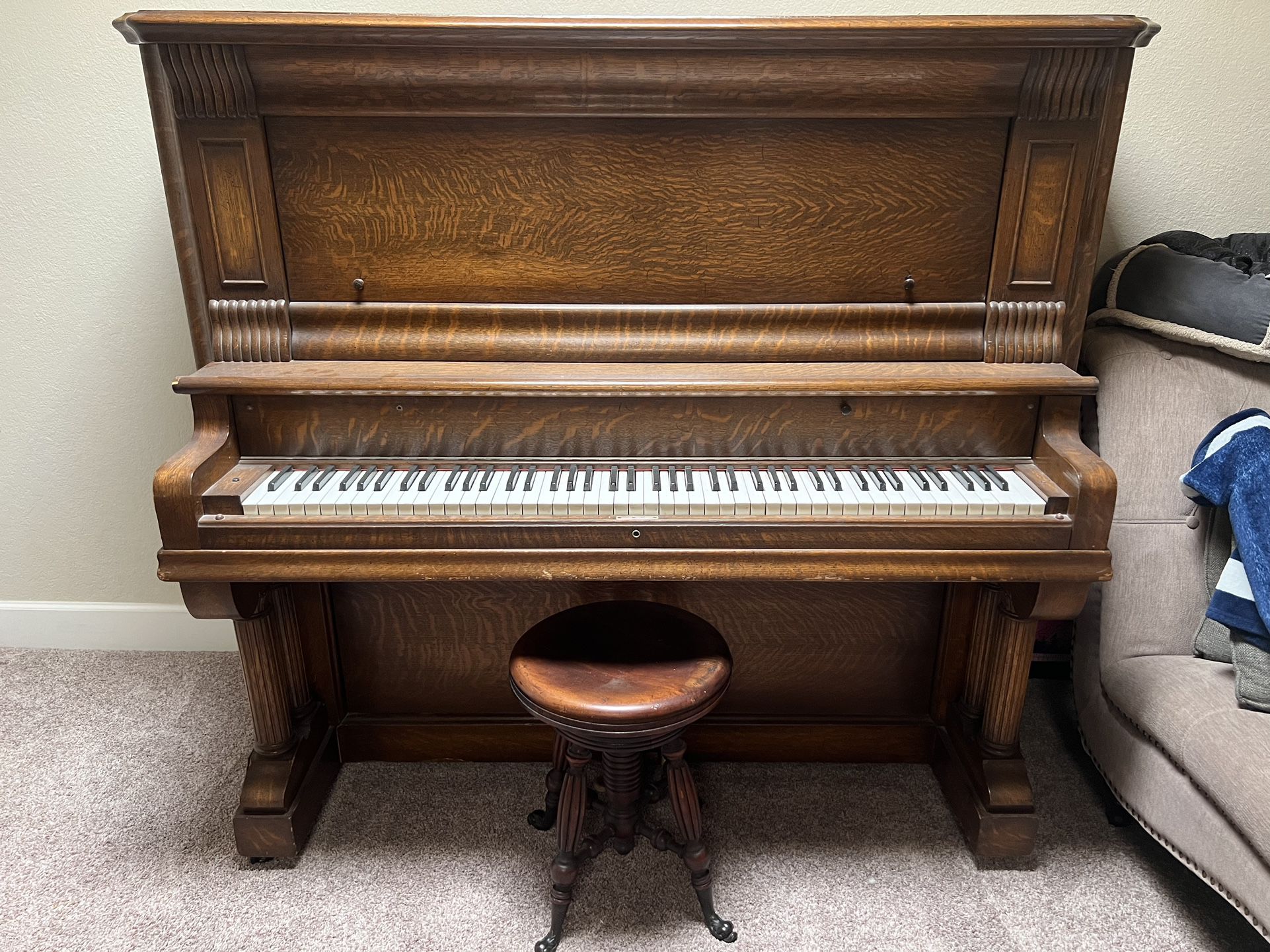 Upright Piano And Chair For Sale