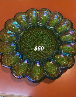 Green Carnival Glass Deviled Egg Plate