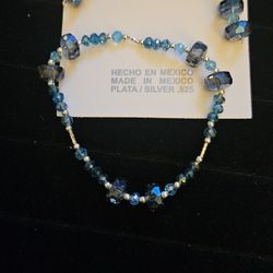 Sterling Silver faceted crystal glass beads Bracelet And Earrings Set