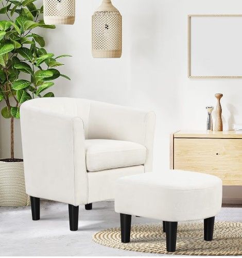 ✨ Beautiful Cream Accent Chair with Ottoman – NEW! Assembled ✨