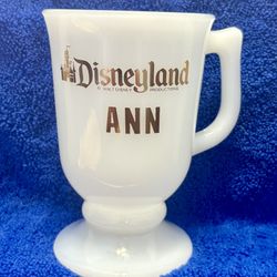 1960’s DISNEYLAND Footed Milk Glass Coffee Mug Cup WDP, Name Ann in Gold Lettering