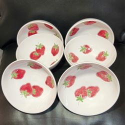 Vintage Set of 6 Italian Pottery Hand Painted Soup Dessert 5" Bowl Strawberry
