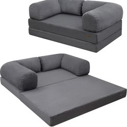 COMAX Futon Sofa Bed, 4-in-1 Floor Foldable Sofa Couch Bed Queen with L-Shaped Armrests, Convertible Folding Chair Bed Sleeper Mattress Fold Out Comfy